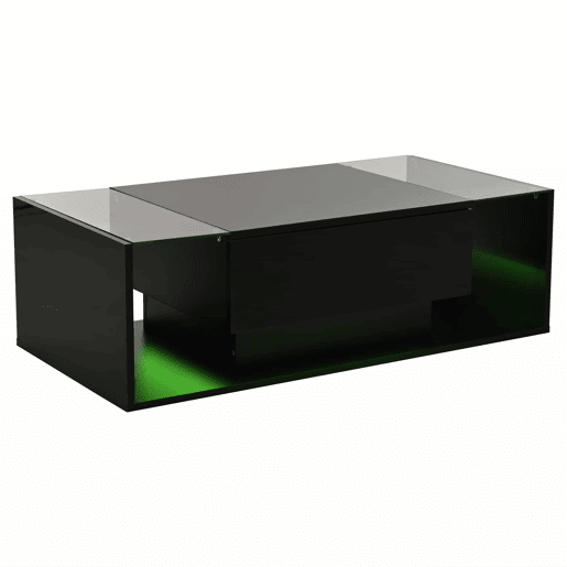 Mesa de centro 100x50x31 cm - com 1 gaveta e luz LED - mesa de vidro temperado - preta