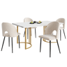 Conjunto de mesa e cadeiras 140x80cm - Mesa com 4 cadeiras de veludo com padrão diamante, pernas douradas, branco
