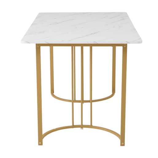 Conjunto de mesa e cadeiras 140x80cm - Mesa com 4 cadeiras de veludo com padrão diamante, pernas douradas, branco
