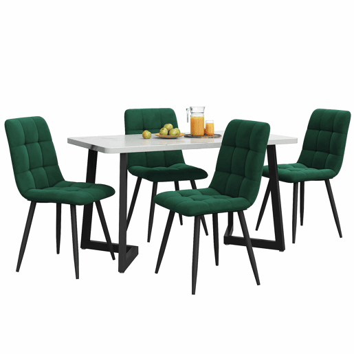 Conjunto de mesa de jantar 117 cm - Mesa retangular com 4 cadeiras, tecido de veludo verde, pernas pretas