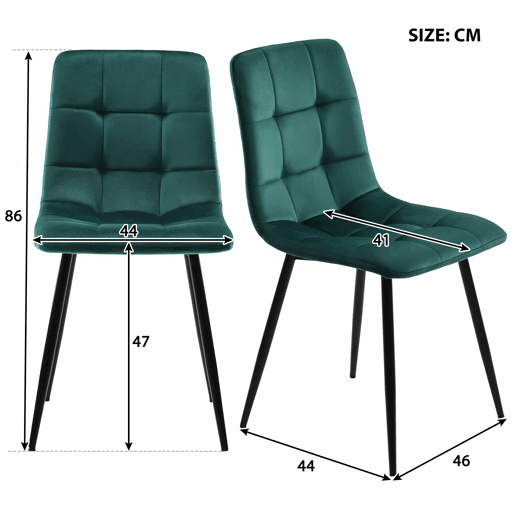Conjunto de mesa de jantar 117 cm - Mesa retangular com 4 cadeiras, tecido de veludo verde, pernas pretas