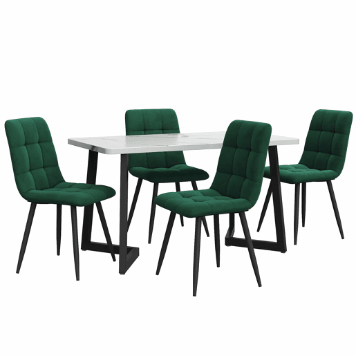 Conjunto de mesa de jantar 117 cm - Mesa retangular com 4 cadeiras, tecido de veludo verde, pernas pretas