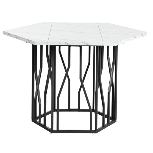 Conjunto de sala de jantar de 5 peças - Mesa de jantar hexagonal em mármore + 4 cadeiras de jantar em veludo verde - BrancoVerde