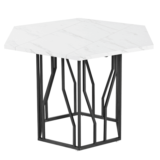 Conjunto de sala de jantar de 5 peças - Mesa de jantar hexagonal em mármore + 4 cadeiras de jantar em veludo verde - BrancoVerde