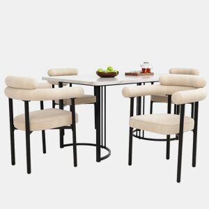 Conjunto de sala de jantar de 5 peças - pernas metálicas de design - 4 cadeiras estofadas em couro bege