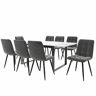 Conjunto de sala de jantar 140180x80cm - Mesa moderna com 8 cadeiras, veludo cinzento, pernas pretas, MDF
