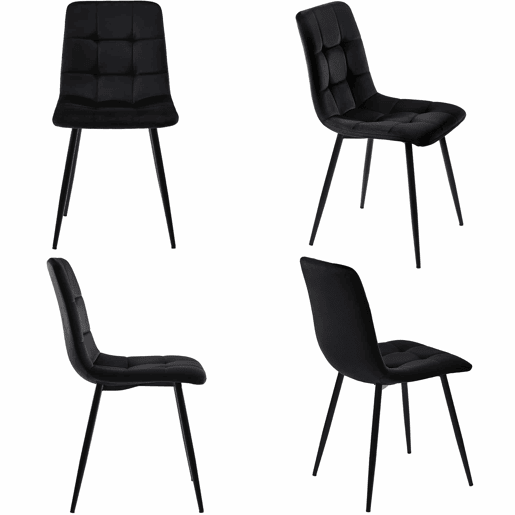 Conjunto de sala de jantar 120x70cm - Mesa de jantar moderna com 4 cadeiras - Samt preto, pernas douradas
