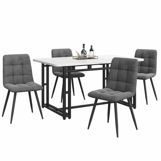 Conjunto de sala de jantar 140x80cm - 4 cadeiras de veludo cinza escuro - mesa de ferro