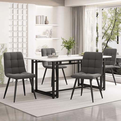 Conjunto de sala de jantar 140x80cm - 4 cadeiras de veludo cinza escuro - mesa de ferro