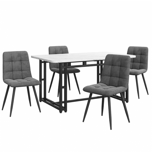 Conjunto de sala de jantar 140x80cm - 4 cadeiras de veludo cinza escuro - mesa de ferro