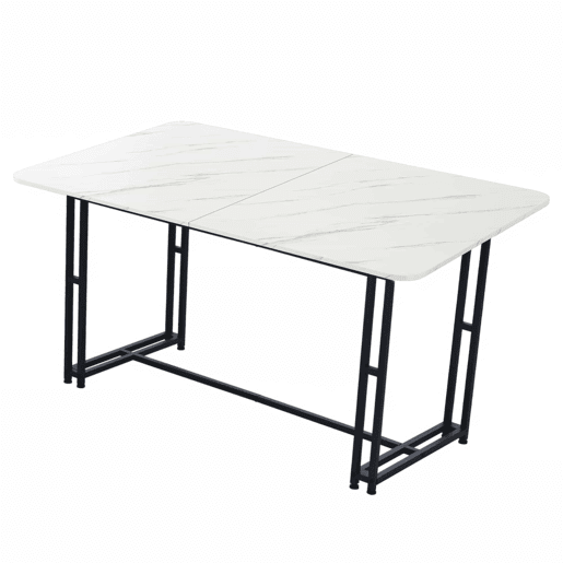Conjunto de sala de jantar 140x80cm - Moderno, cadeiras em linho cinzento, mesa em ferro preto