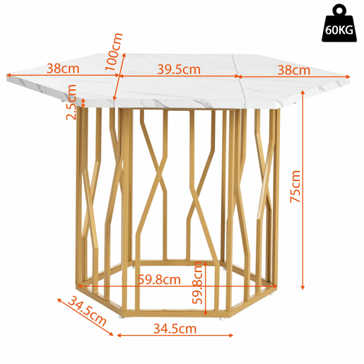 Conjunto de mesa e cadeiras 5 peças - Mesa hexagonal de mármore + 4 cadeiras de veludo cinza - Dourado