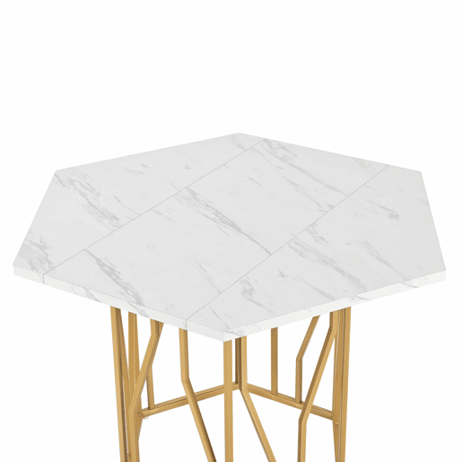 Conjunto de mesa e cadeiras 5 peças - Mesa hexagonal de mármore + 4 cadeiras de veludo cinza - Dourado