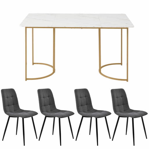 Conjunto de sala de jantar 140x80cm - Mesa de cozinha com 4 cadeiras - Pernas metálicas douradas