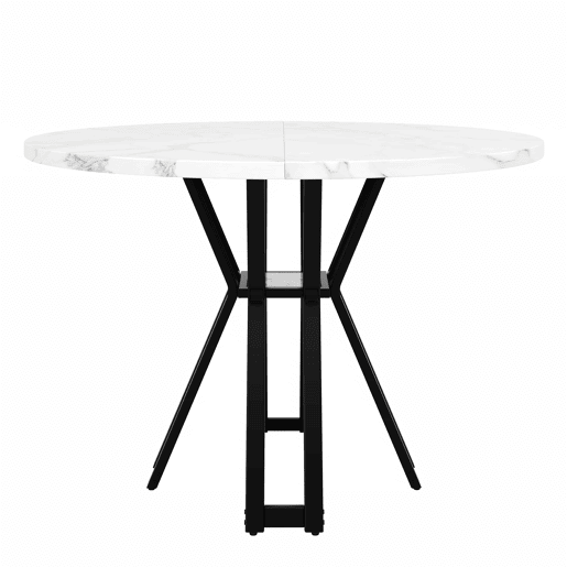 Conjunto de sala de jantar de 5 peças - Mesa redonda de 100 cm, pernas pretas, tampo em mármore branco, cadeiras em veludo cinzento - Multicolorido