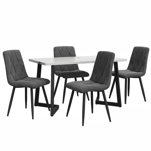 Conjunto de sala de jantar 117x68cm - Mesa retangular moderna com 4 cadeiras, veludo cinzento, pernas pretas