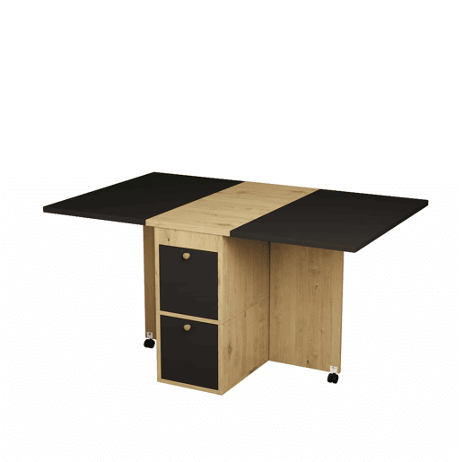 Conjunto de mesa de jantar 120x80x75 - Mesa extensível, 4 cadeiras, multifuncional - Branco + Preto