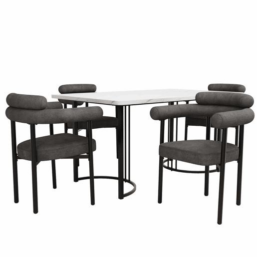 Conjunto de sala de jantar de 5 peças - Mesa com pernas de metal - Cadeiras de veludo cinzento - Cinza escuro, Branco