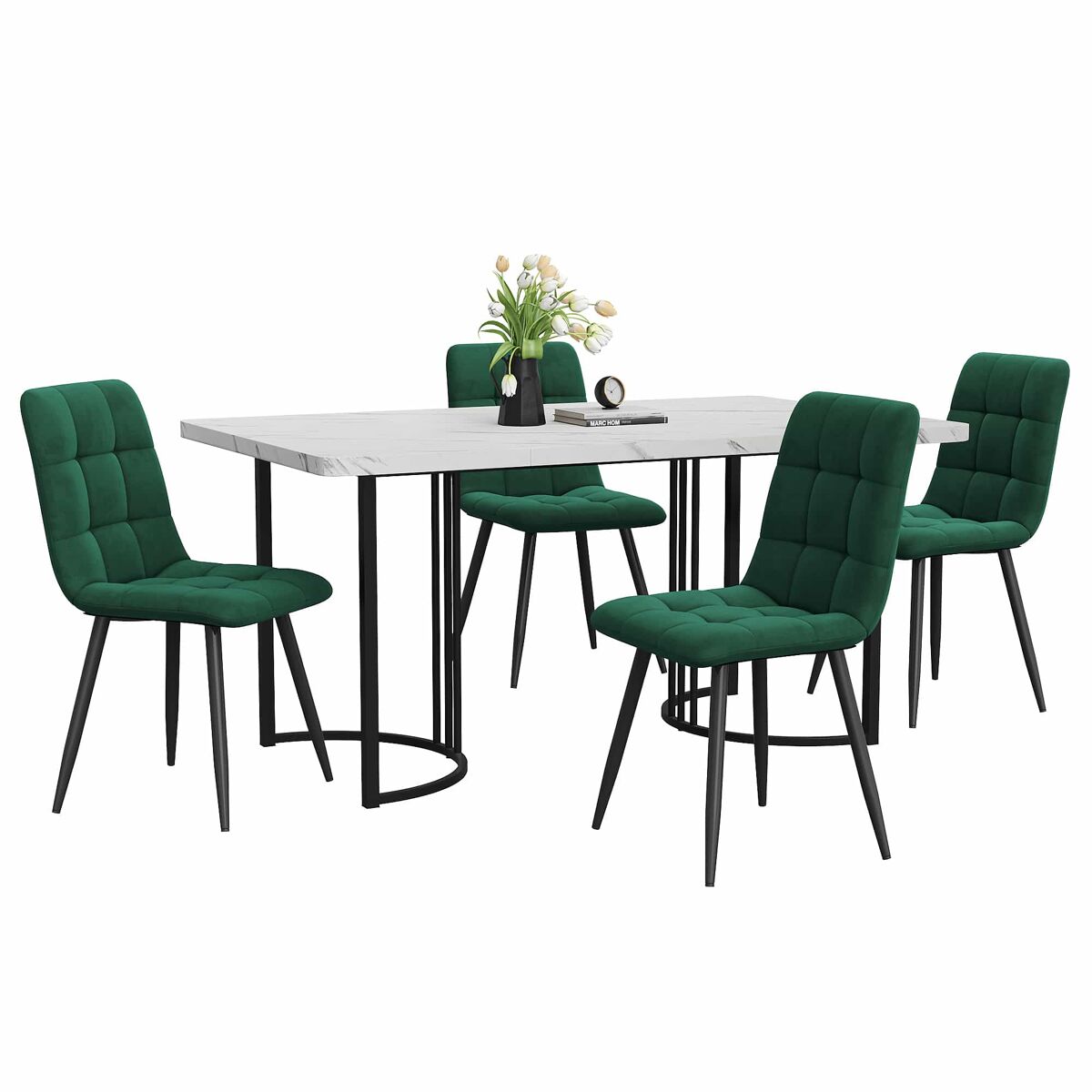 Conjunto de mesas y sillas de comedor 140x80 Verde