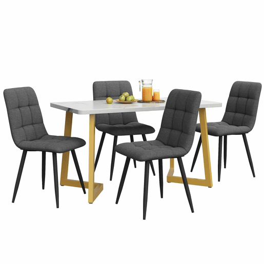 Conjunto de sala de jantar 117 cm - Mesa retangular moderna com 4 cadeiras de linho cinzento - Pernas douradas
