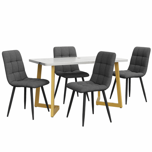 Conjunto de sala de jantar 117 cm - Mesa retangular moderna com 4 cadeiras de linho cinzento - Pernas douradas