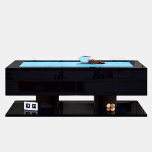 Mesa de centro 100x50x35 cm - Sofá com LED, com gavetas e vidro - Preto