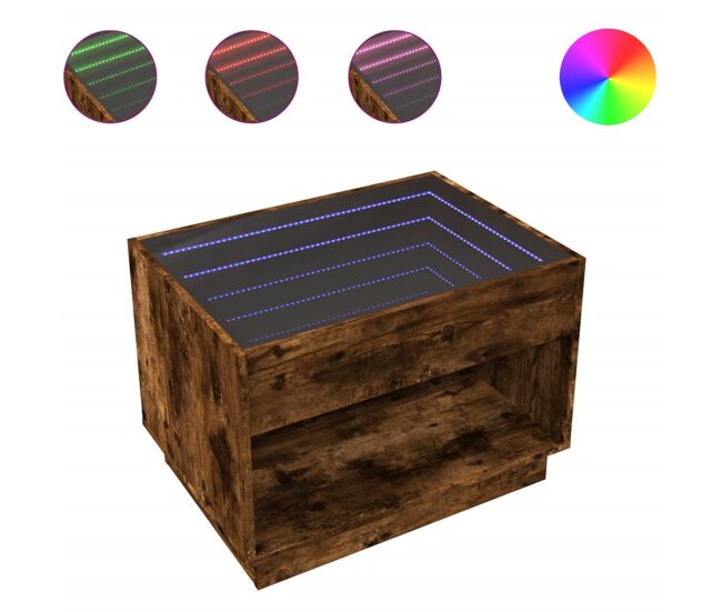 Mesa de café - mesa de centro con infinity led roble ahumado 70x50x50 cm