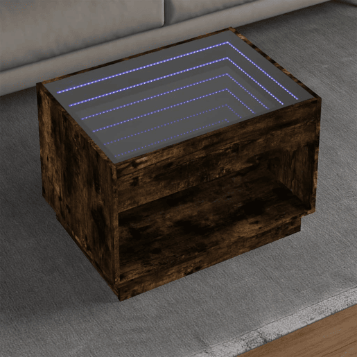Mesa de Centro, Mesa baixa, luzes LED Infinity 70x50x50 cm carvalho fumado