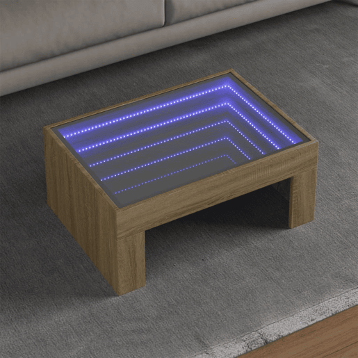 Mesa de Centro, Mesa baixa, luzes LED Infinity 70x50x30 cm carvalho sonoma