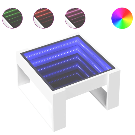 Mesa de Centro, Mesa baixa, luzes LED Infinity 50x53x30 cm branco