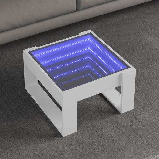 Mesa de Centro, Mesa baixa, luzes LED Infinity 50x53x30 cm branco