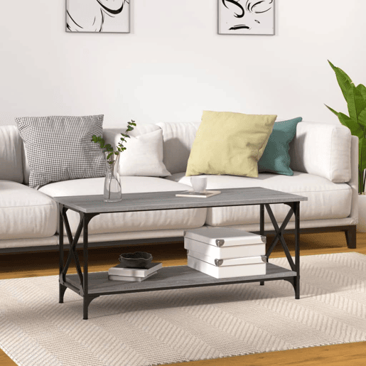 Mesa de Centro, Mesa baixa, 100x45x45cm derivados madeiraferro cinza sonoma