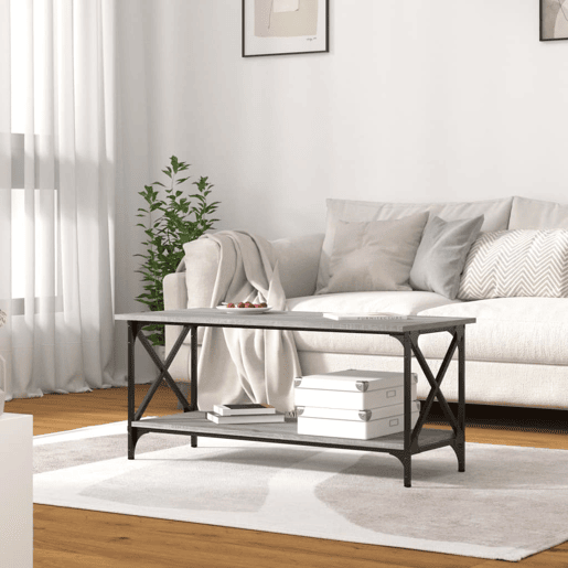 Mesa de Centro, Mesa baixa, 100x45x45cm derivados madeiraferro cinza sonoma