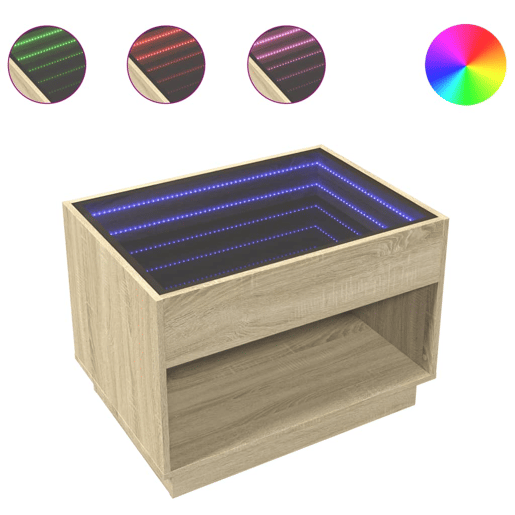 Mesa de Centro, Mesa baixa, luzes LED Infinity 70x50x50 cm carvalho sonoma