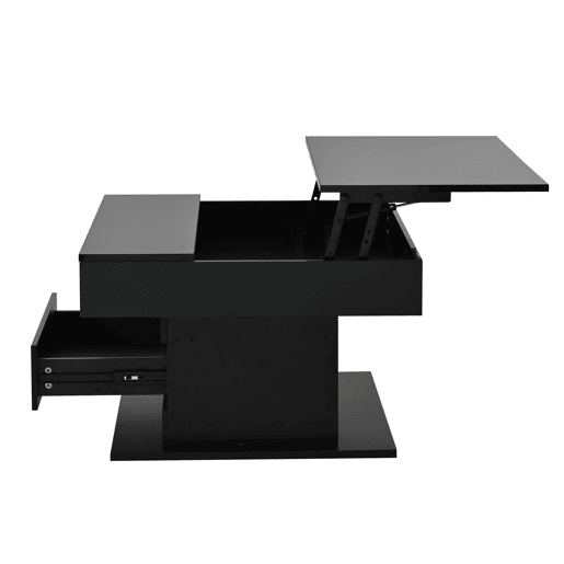 Mesa de centro elevável 70 x 70 x 45 cm - Mesa com superfície giratória 360°, 1 gaveta, alto brilho, preta