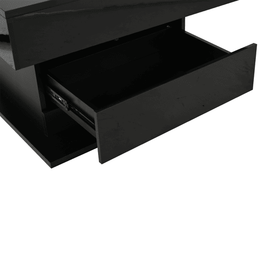Mesa de centro elevável 70 x 70 x 45 cm - Mesa com superfície giratória 360°, 1 gaveta, alto brilho, preta