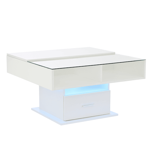 Mesa de centro elevável u2013 com iluminação LED, altura ajustável, design moderno u2013 Branco