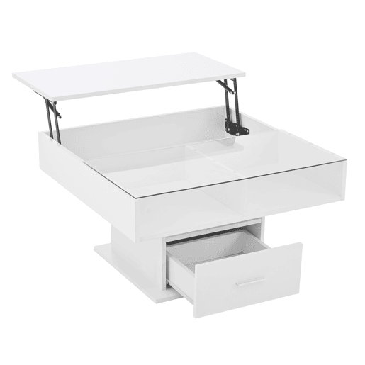 Mesa de centro elevável u2013 com iluminação LED, altura ajustável, design moderno u2013 Branco
