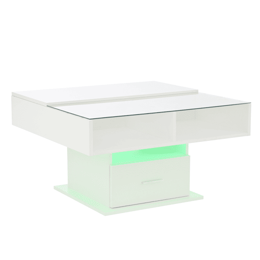 Mesa de centro elevável u2013 com iluminação LED, altura ajustável, design moderno u2013 Branco