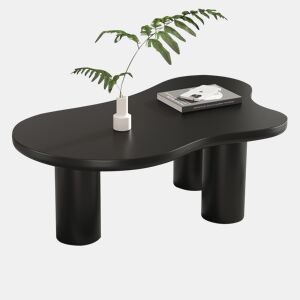 Mesa de centro 107x66x40,5 cm - formato de nuvem, MDF e pernas em PVC com feltro - Preto