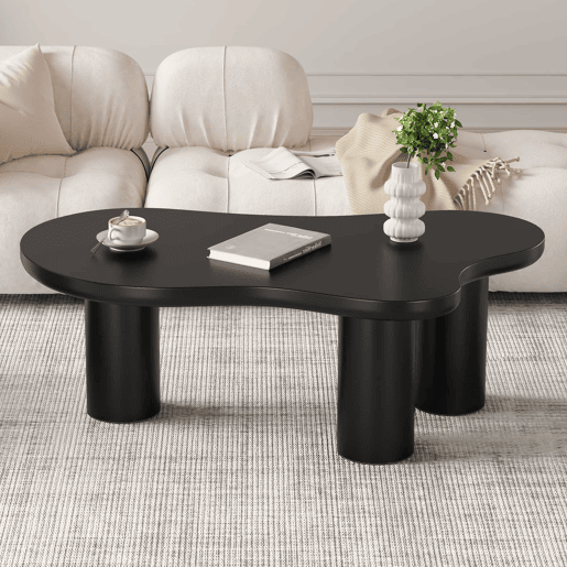 Mesa de centro 107x66x40,5 cm - formato de nuvem, MDF e pernas em PVC com feltro - Preto