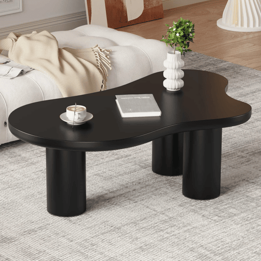 Mesa de centro 107x66x40,5 cm - formato de nuvem, MDF e pernas em PVC com feltro - Preto