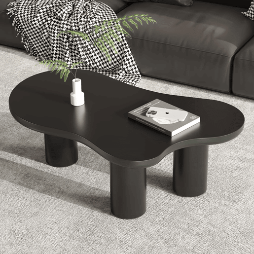Mesa de centro 107x66x40,5 cm - formato de nuvem, MDF e pernas em PVC com feltro - Preto