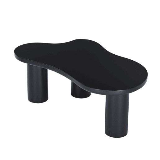 Mesa de centro 107x66x40,5 cm - formato de nuvem, MDF e pernas em PVC com feltro - Preto
