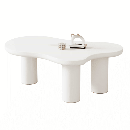 Mesa de centro 107x66x40,5 cm - design irregular em forma de nuvem, MDF e pernas em PVC - Branco