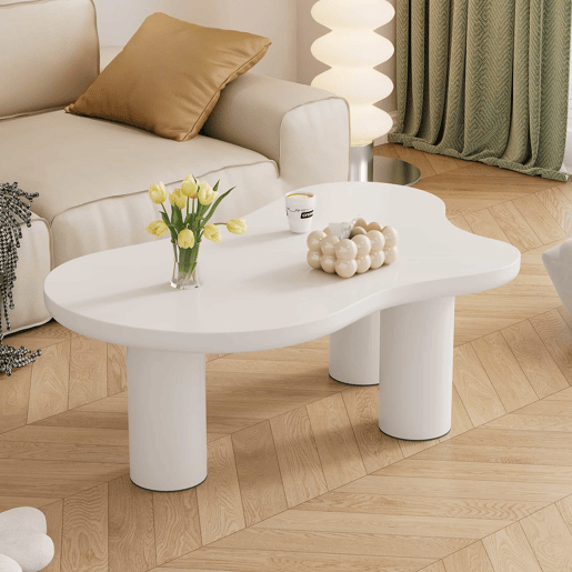 Mesa de centro 107x66x40,5 cm - design irregular em forma de nuvem, MDF e pernas em PVC - Branco