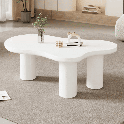 Mesa de centro 107x66x40,5 cm - design irregular em forma de nuvem, MDF e pernas em PVC - Branco