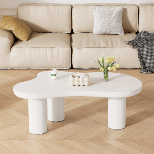 Mesa de centro 107x66x40,5 cm - design irregular em forma de nuvem, MDF e pernas em PVC - Branco