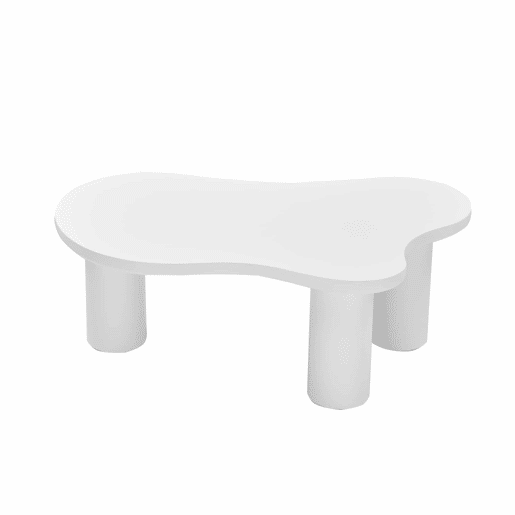 Mesa de centro 107x66x40,5 cm - design irregular em forma de nuvem, MDF e pernas em PVC - Branco
