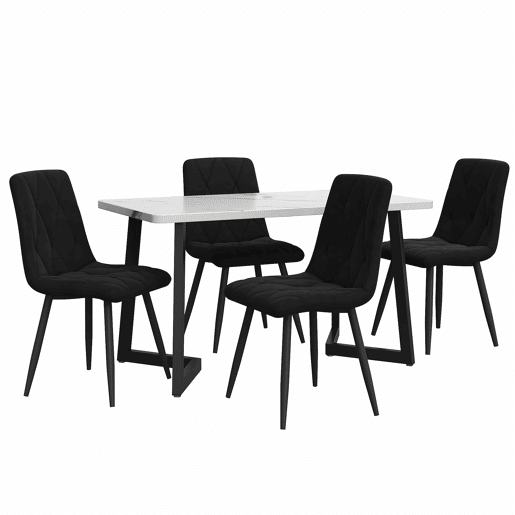 Conjunto de sala de jantar 117x68cm - Mesa retangular com 4 cadeiras - Cadeiras de veludo preto - Pernas pretas